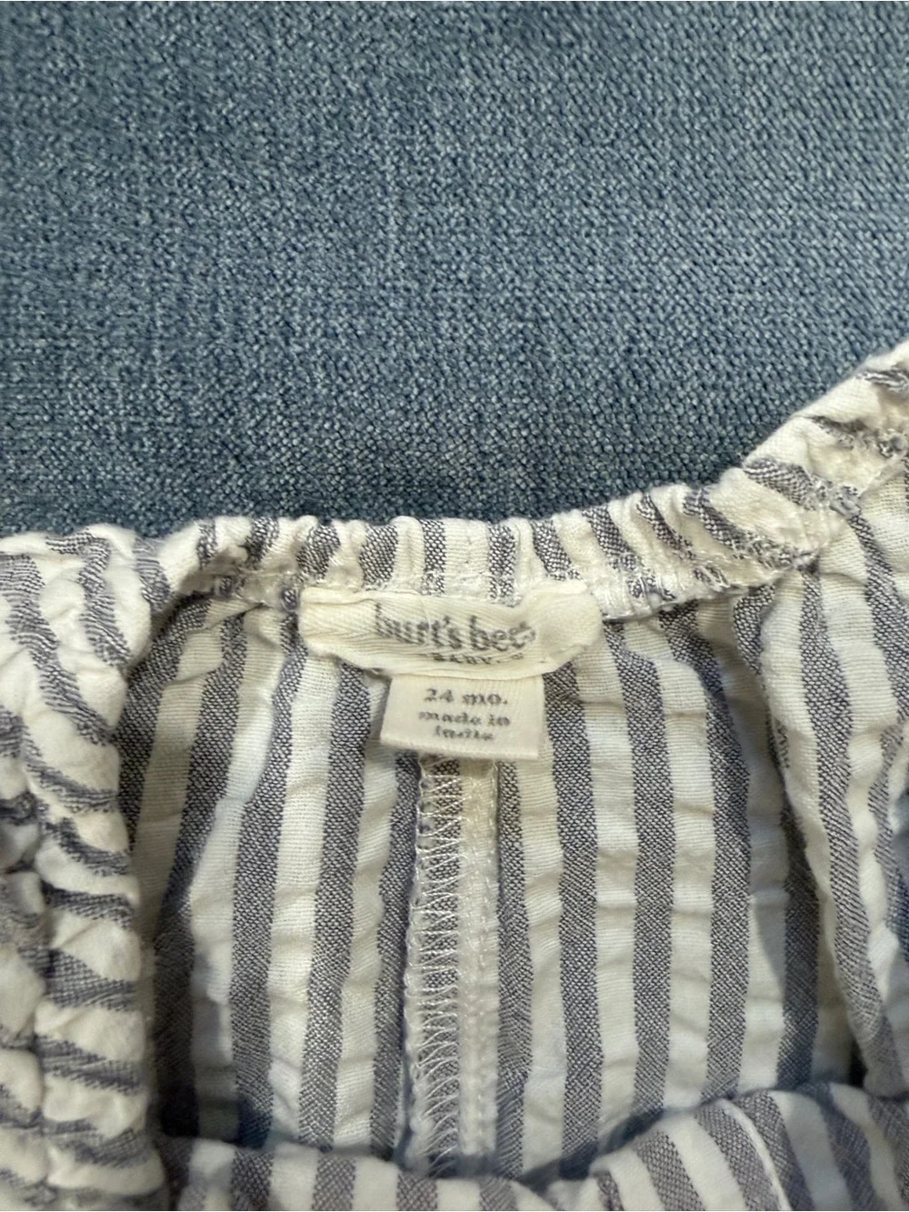Burt’s Bees Striped Baby Romper in White and Light Blue